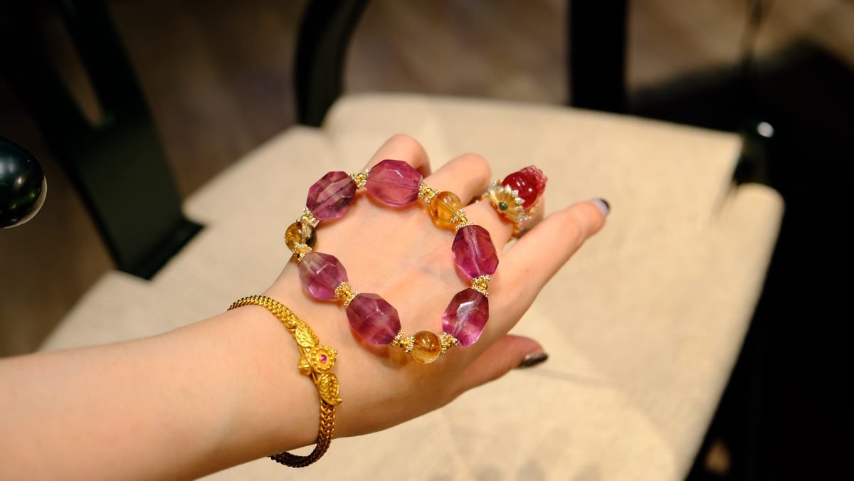 15mm Citrine Bracelet with Fluorite — Ref. 01703