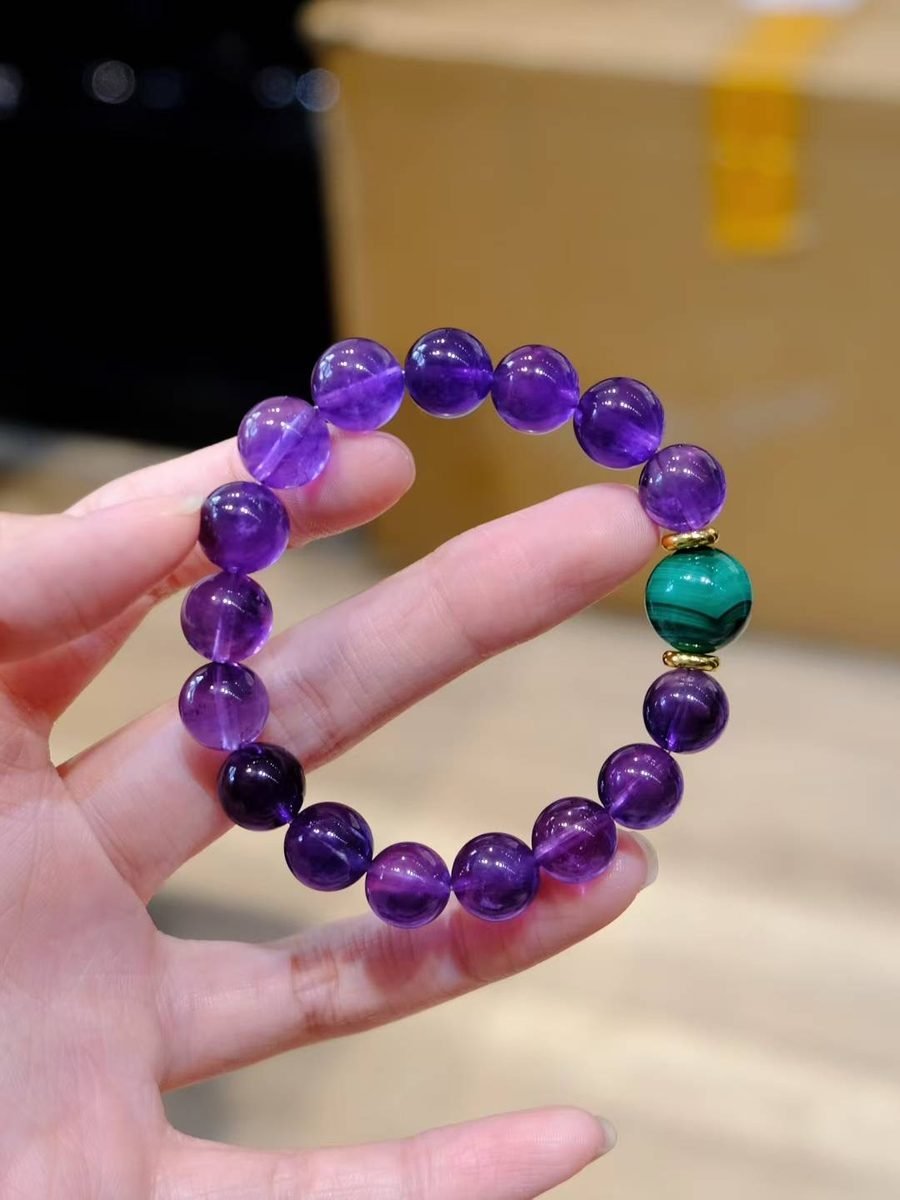 10mm Amethyst Bracelet with Malachite