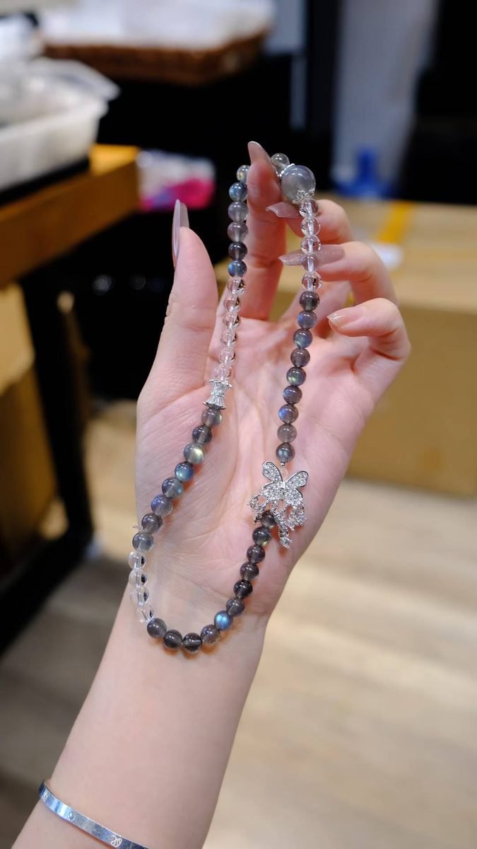 Rainbow Moonstone Bracelet with Clear Quartz — Ref. 01751