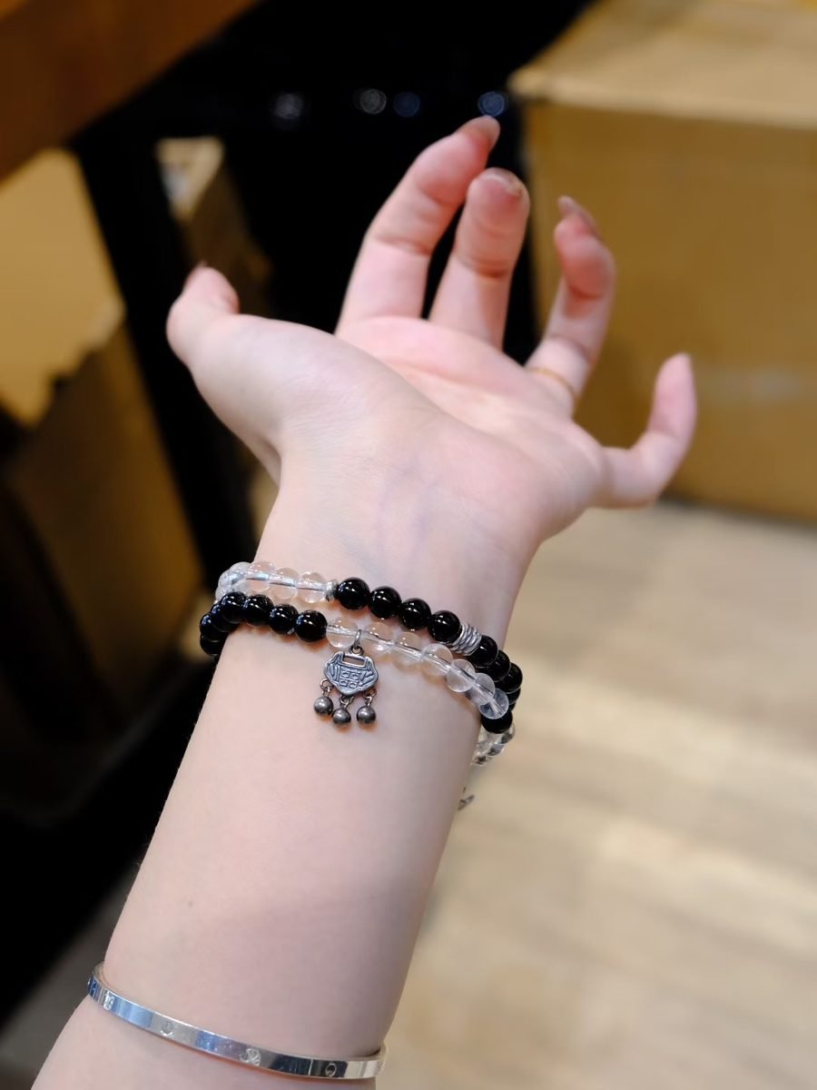 Black Obsidian Bracelet with Clear Quartz & Rutilated Quartz - Image 4