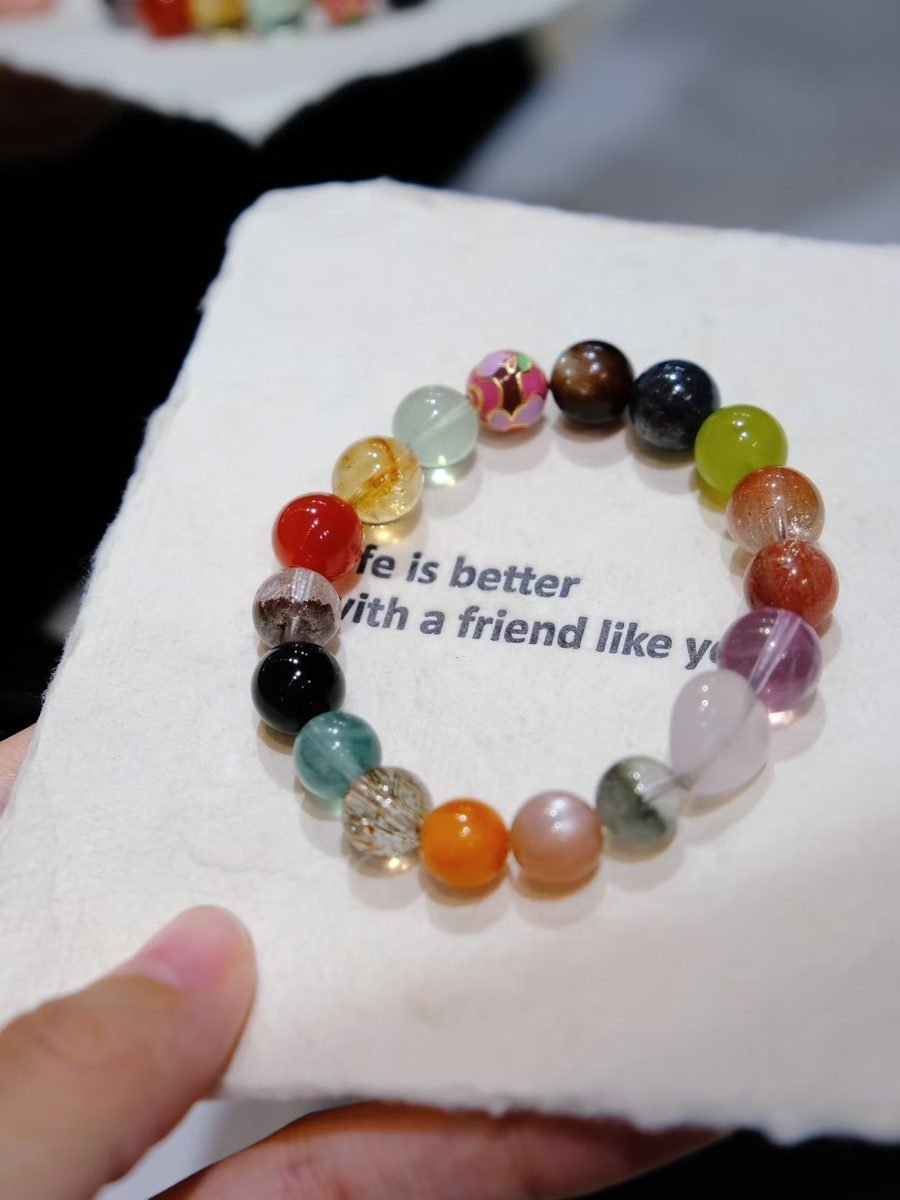 7 Chakra Balancing Bracelet with Green Phantom Quartz & Rutilated Quartz