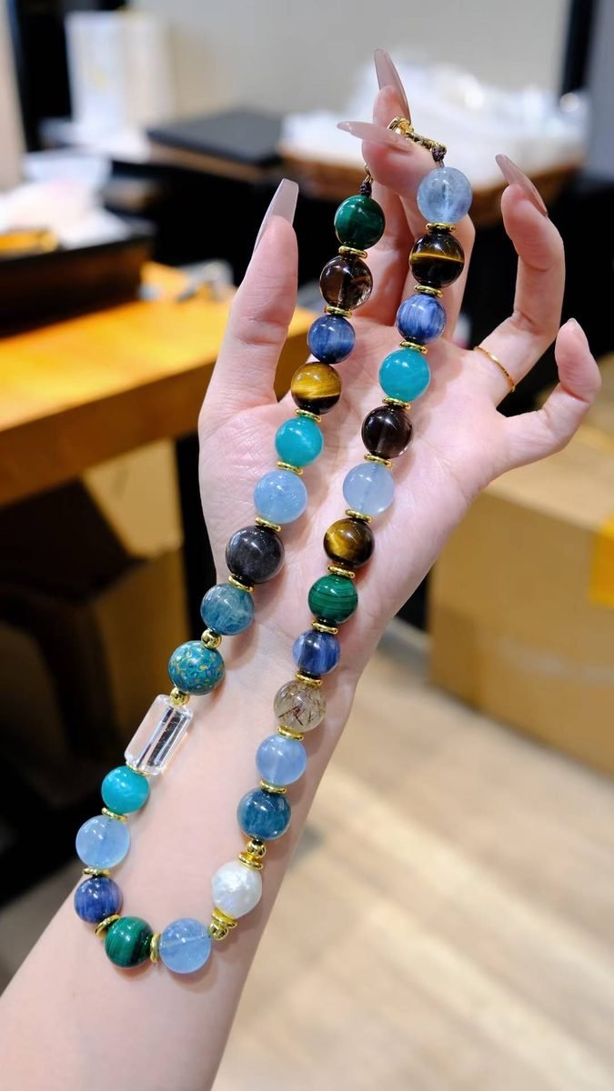 7 Chakra Balancing Necklace with Rutilated Quartz & Malachite