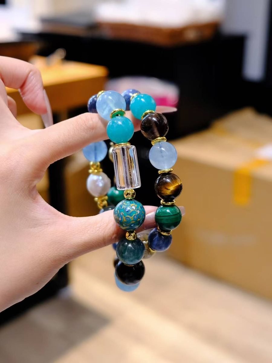 7 Chakra Balancing Necklace with Rutilated Quartz & Malachite - Image 2