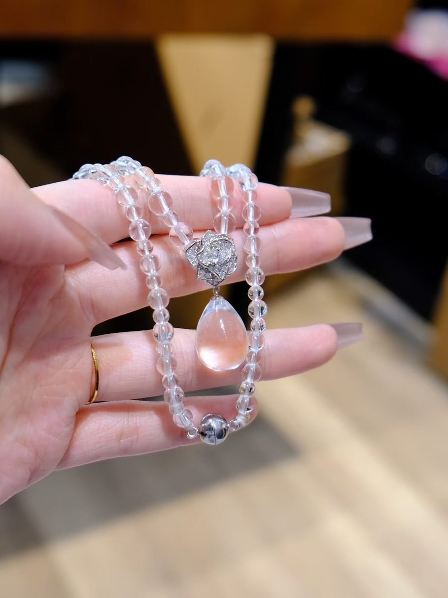 Rainbow Moonstone Necklace with Clear Quartz