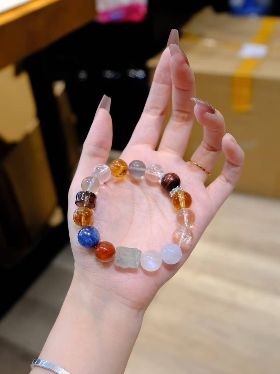 12mm 7 Chakra Balancing Bracelet with Red Agate & Fluorite