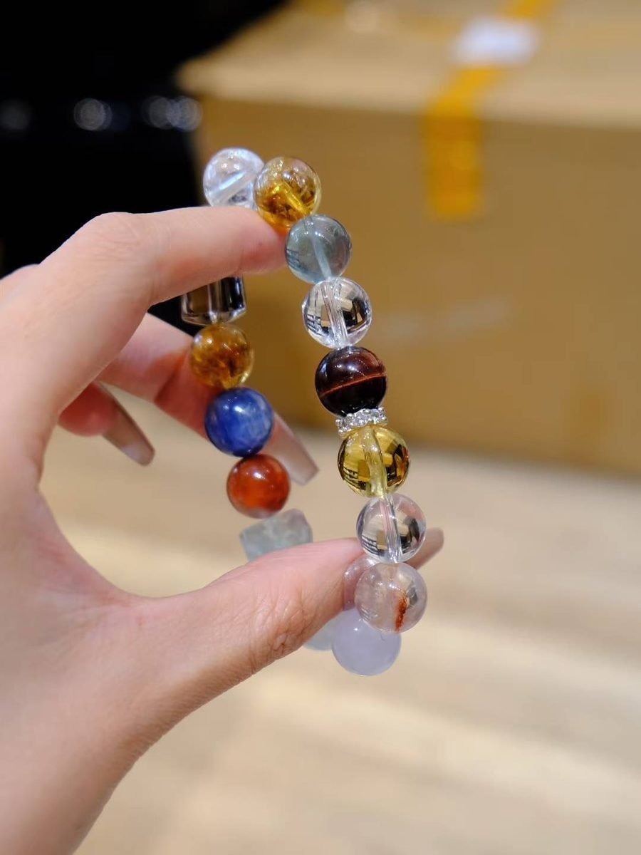 12mm 7 Chakra Balancing Bracelet with Red Agate & Fluorite - Image 2