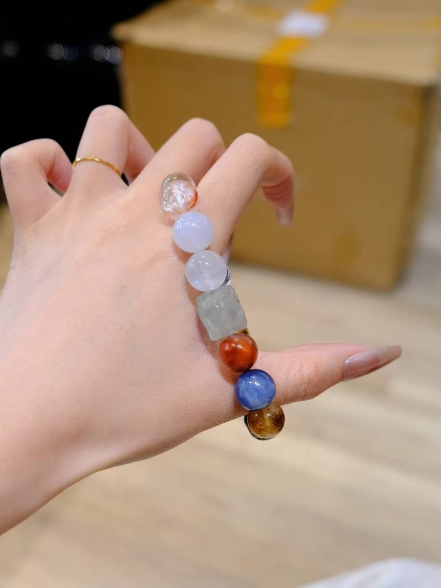 12mm 7 Chakra Balancing Bracelet with Red Agate & Fluorite - Image 3