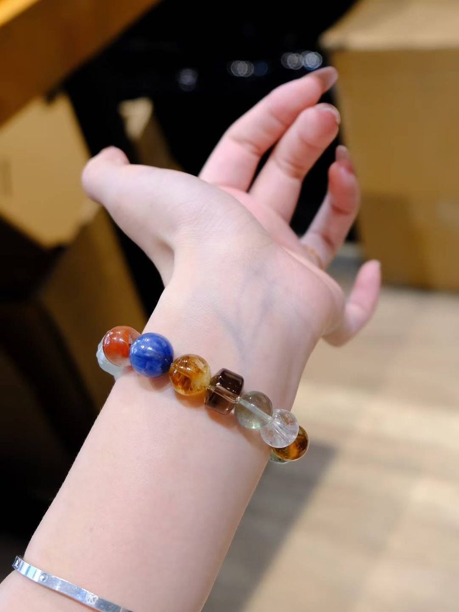 12mm 7 Chakra Balancing Bracelet with Red Agate & Fluorite - Image 5