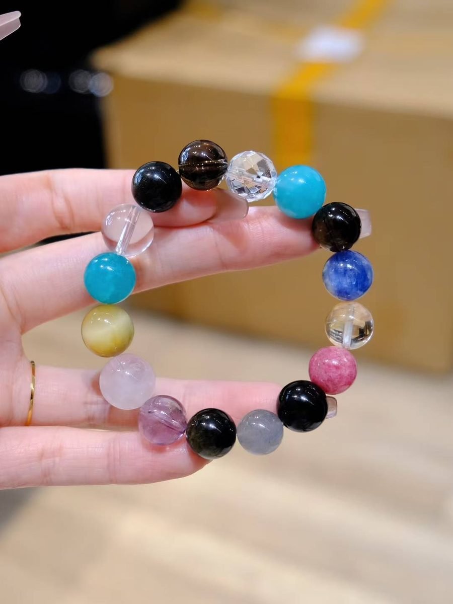 11mm 7 Chakra Balancing Bracelet with Amazonite & Tiger Eye - Image 2