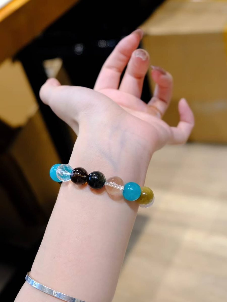 11mm 7 Chakra Balancing Bracelet with Amazonite & Tiger Eye - Image 4