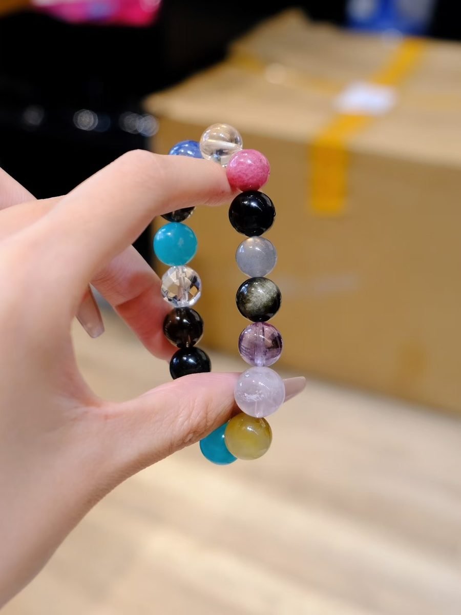11mm 7 Chakra Balancing Bracelet with Amazonite & Tiger Eye - Image 5