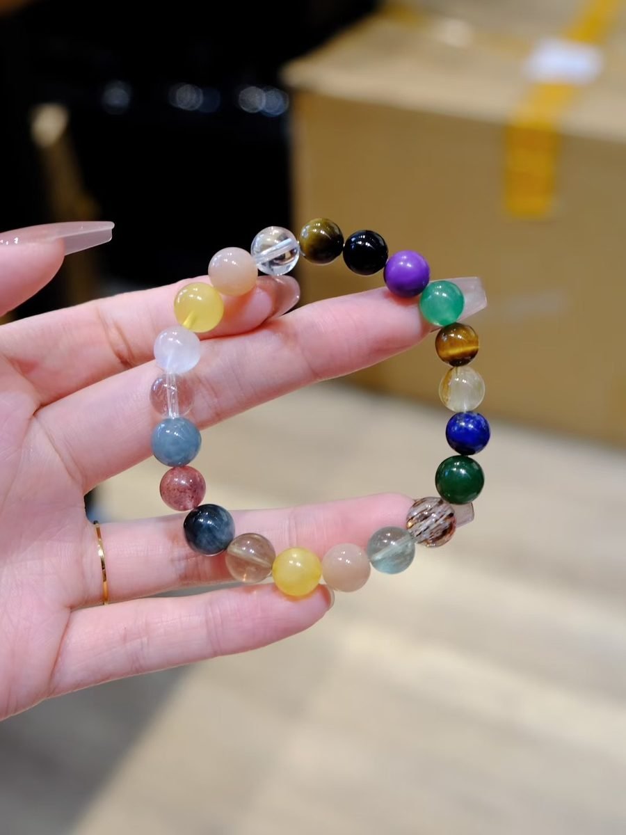 8-9mm 7 Chakra Balancing Bracelet with Lapis Lazuli & Amber