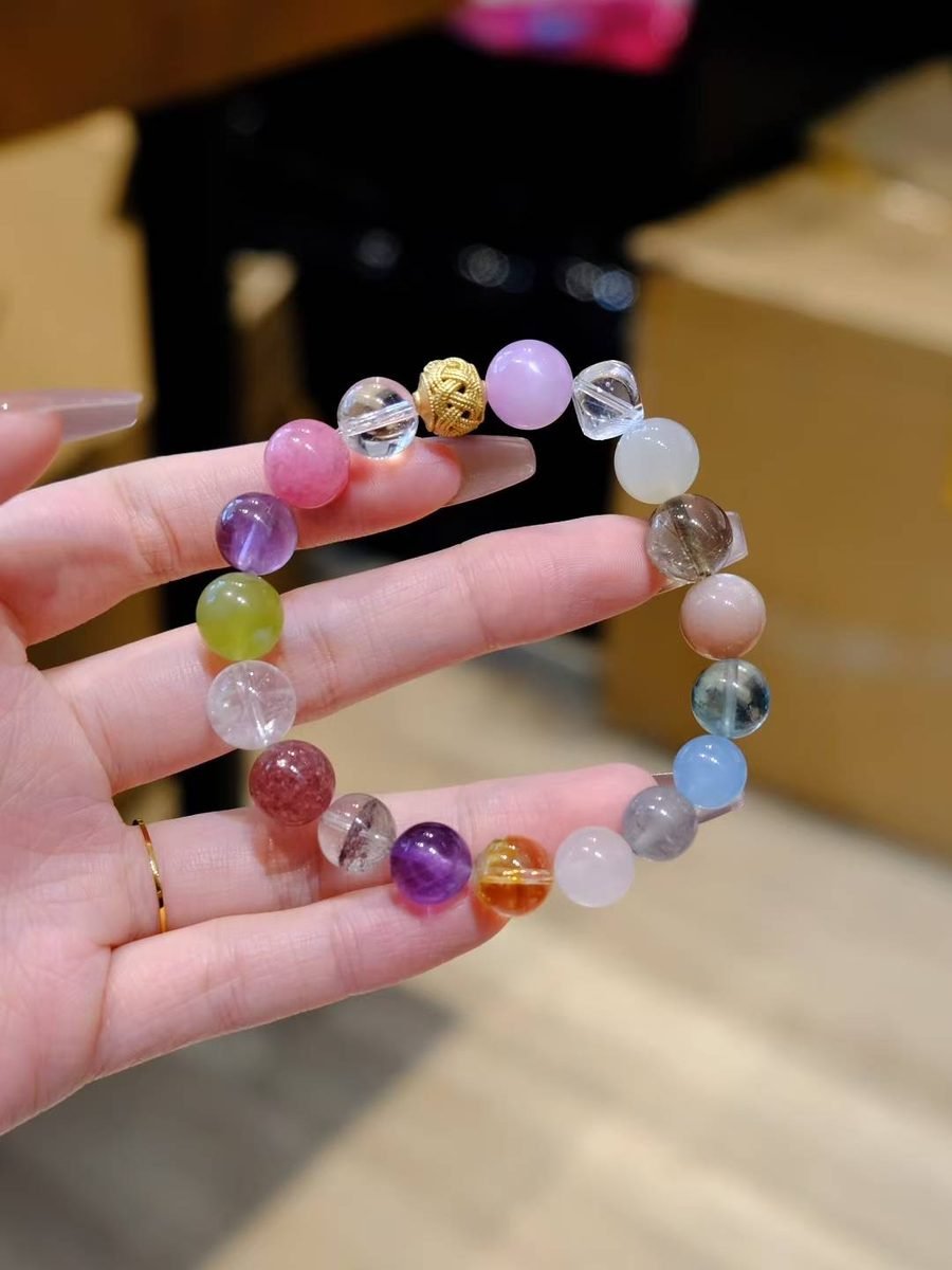 10mm 7 Chakra Balancing Bracelet with Amethyst & Clear Quartz — Ref. 01851