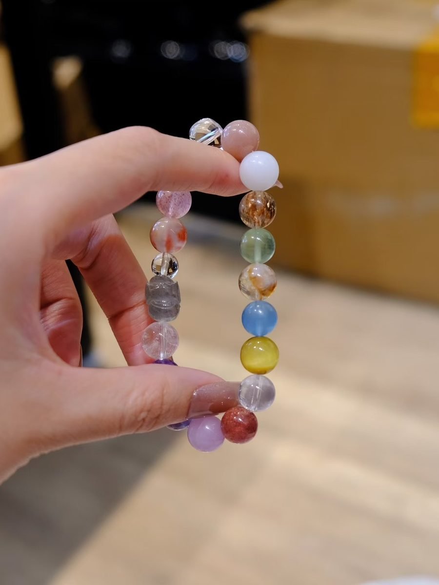 7 Chakra Balancing Bracelet with Rainbow Moonstone & Clear Quartz - Image 2