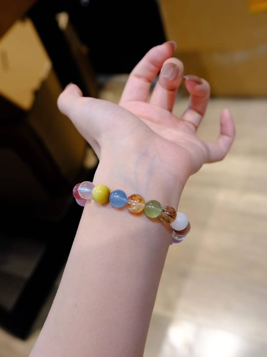 7 Chakra Balancing Bracelet with Rainbow Moonstone & Clear Quartz - Image 5