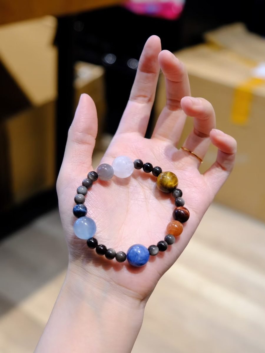 Black Obsidian Bead Strand with Aquamarine & Tiger Eye