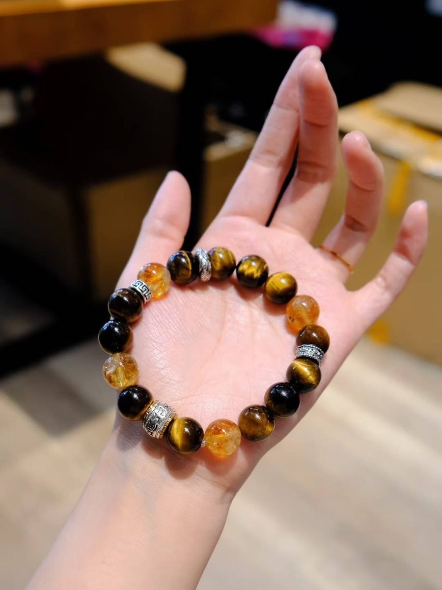 High-Grade Citrine Bracelet with Tiger Eye — Ref. 01905