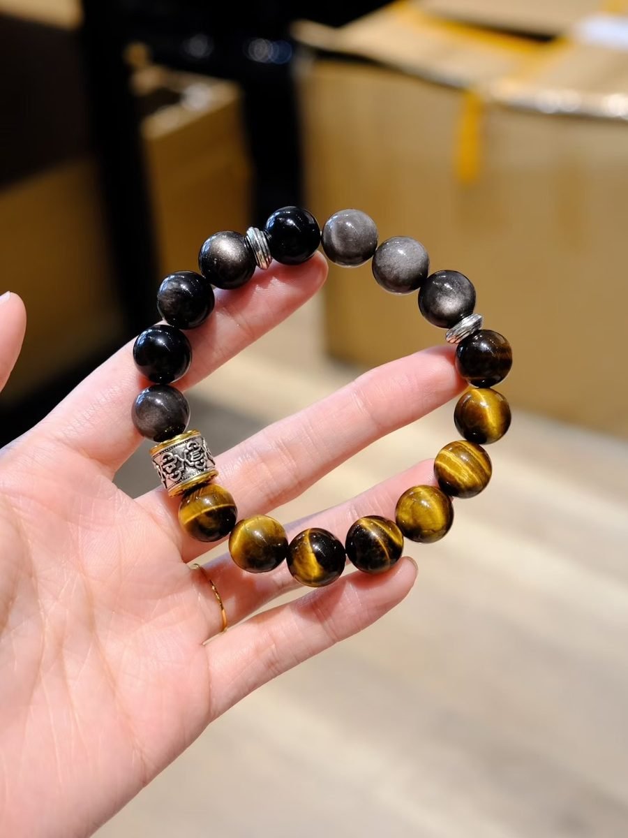 Citrine Bracelet with Tiger Eye & Black Obsidian