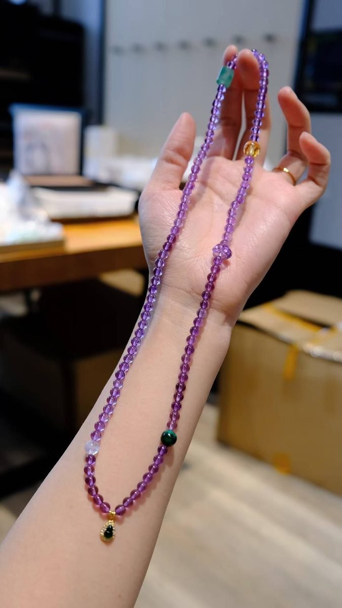 Amethyst Bracelet with Rainbow Moonstone & Malachite