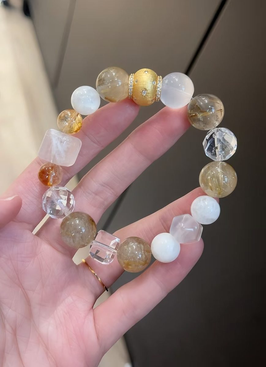 Rose Quartz Bracelet with Clear Quartz & Rutilated Quartz — Ref. 01942
