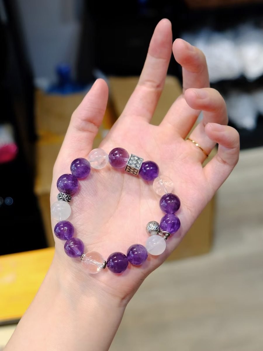 Amethyst Bracelet with Rainbow Moonstone & Clear Quartz