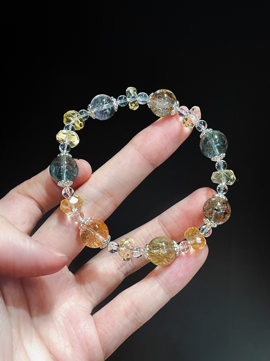 7 Chakra Balancing Bracelet with Citrine & Rutilated Quartz — Ref. 01970
