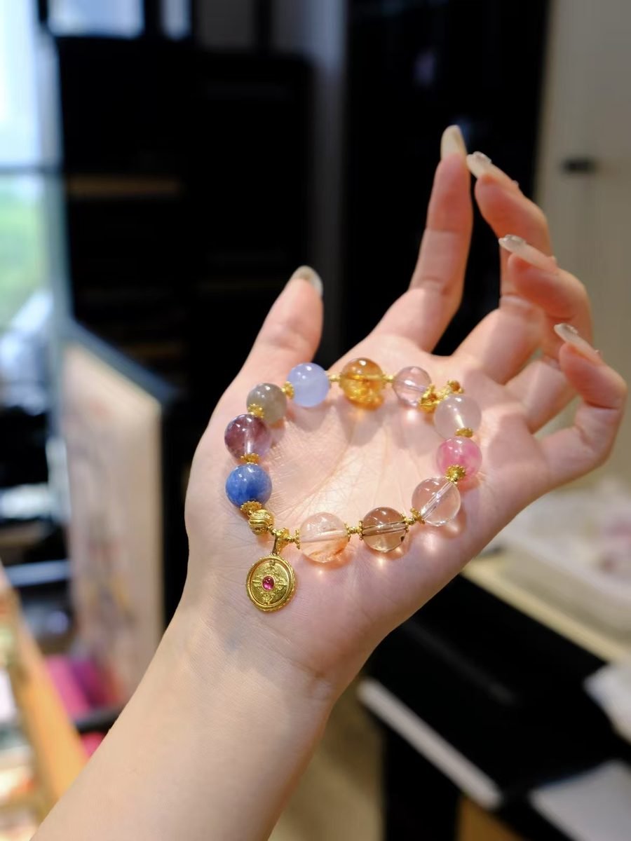 Citrine Bracelet with Rainbow Moonstone & Rose Quartz