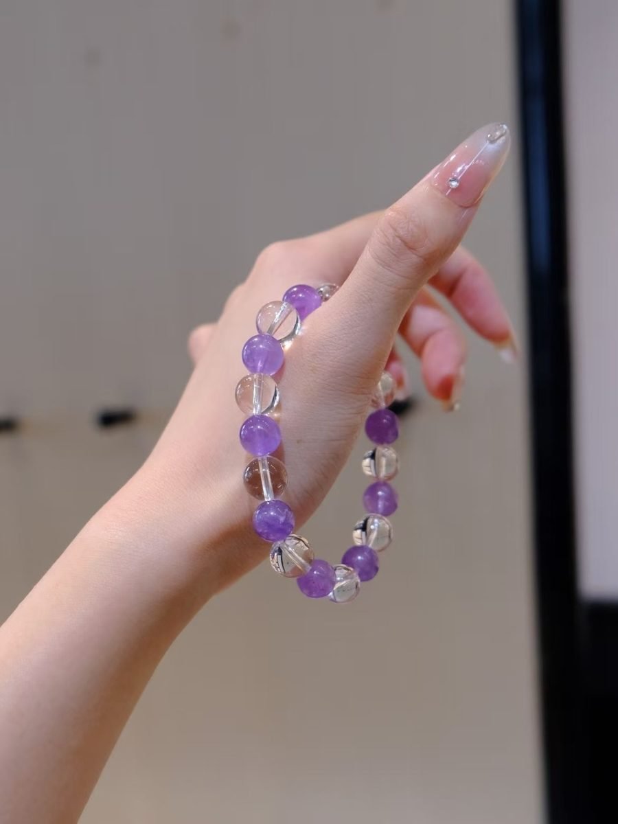 9mm Amethyst Bracelet with Clear Quartz