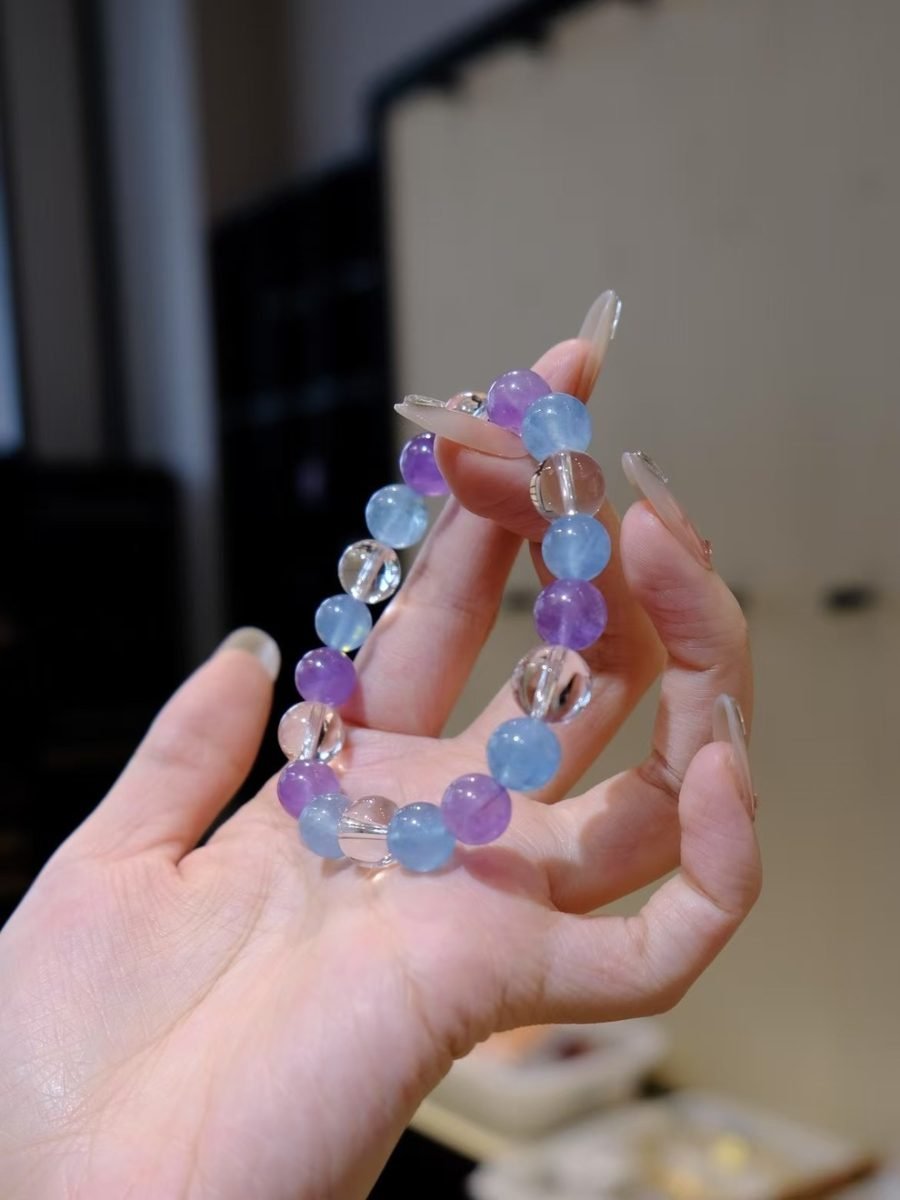 10mm Amethyst Bracelet with Clear Quartz & Aquamarine - Image 2