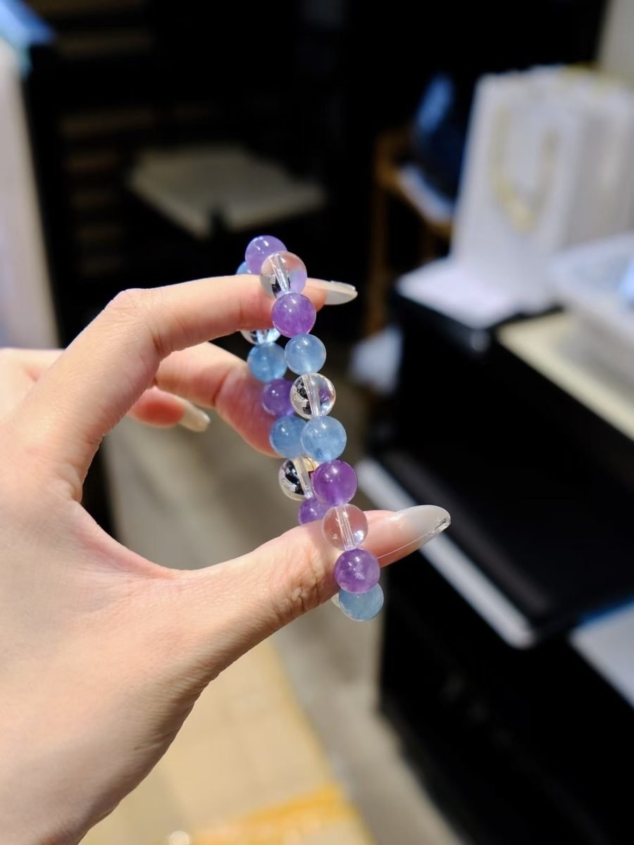 10mm Amethyst Bracelet with Clear Quartz & Aquamarine - Image 4