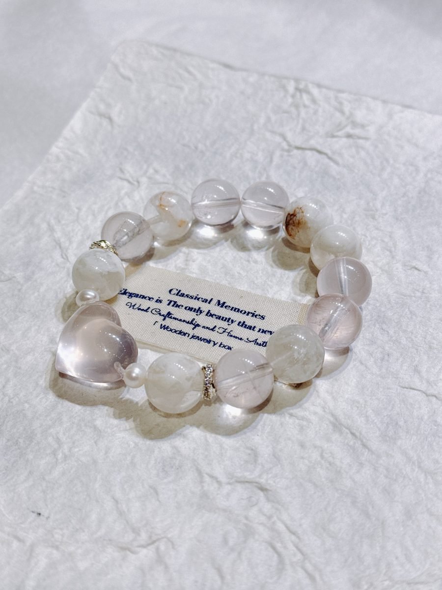 13mm Glass-Clear Rose Quartz Bracelet