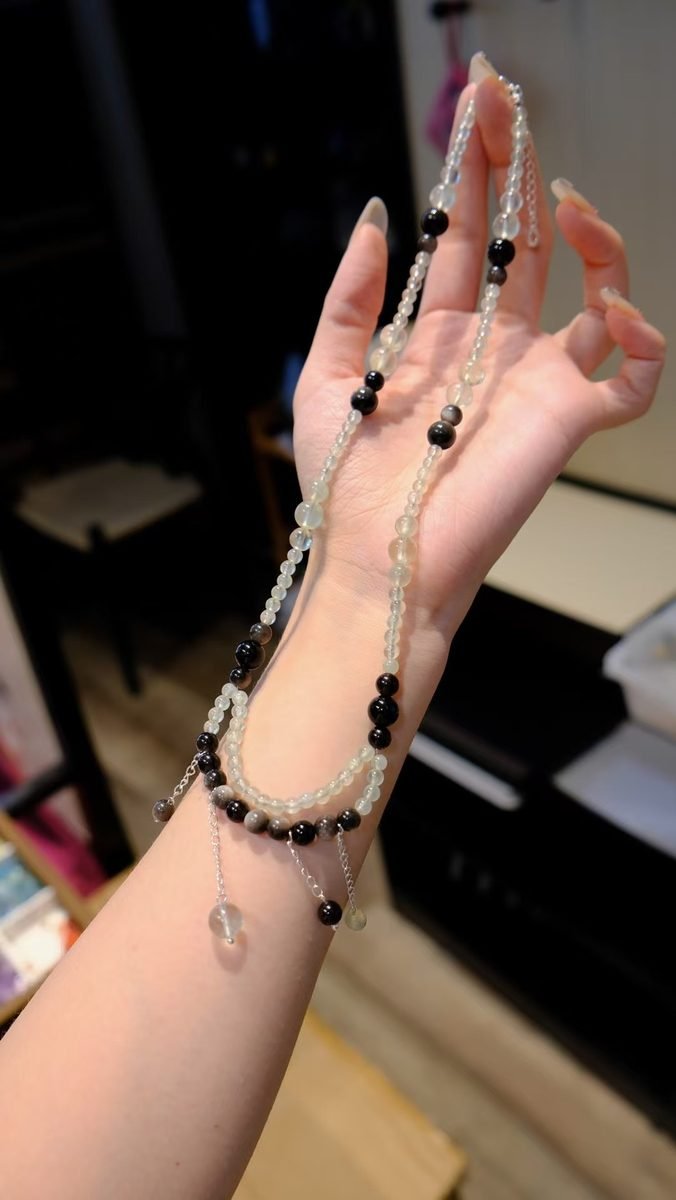 8mm Black Obsidian Bracelet with Prehnite