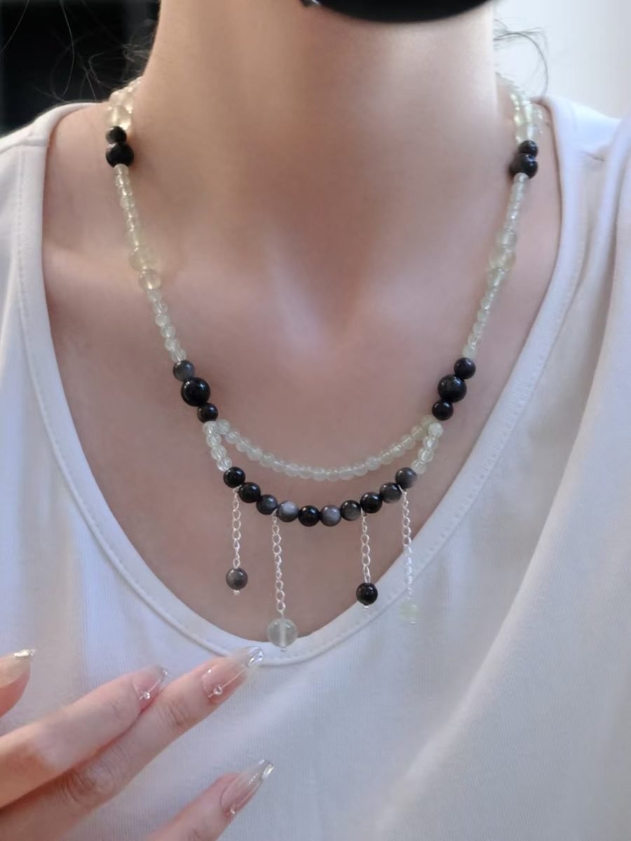 8mm Black Obsidian Bracelet with Prehnite - Image 2