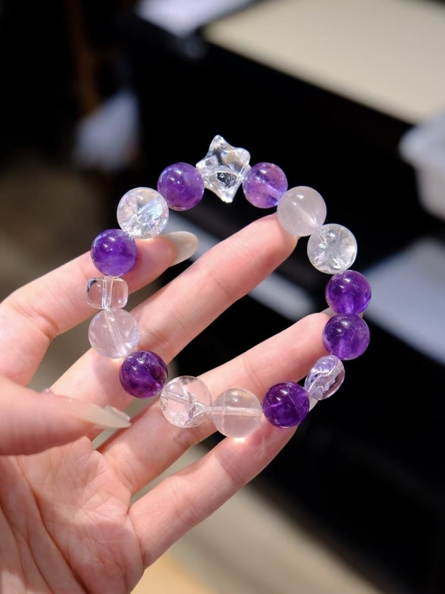 Amethyst Bracelet with Rose Quartz & Clear Quartz — Ref. 02049