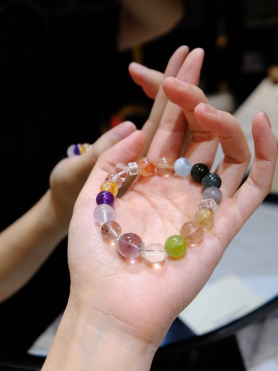 7 Chakra Balancing Bracelet with Rainbow Moonstone & Rose Quartz — Ref. 02097 - Image 2