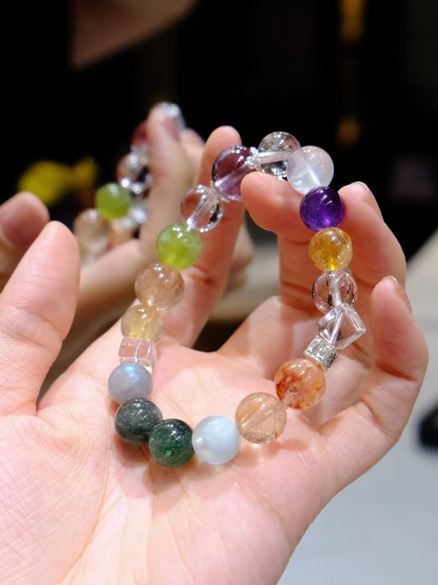 7 Chakra Balancing Bracelet with Rainbow Moonstone & Rose Quartz — Ref. 02097 - Image 5