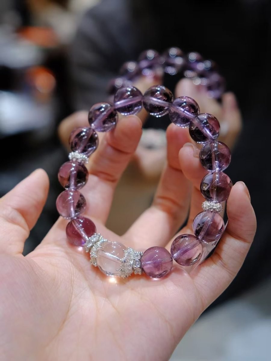 High-Grade Amethyst Bracelet with Clear Quartz