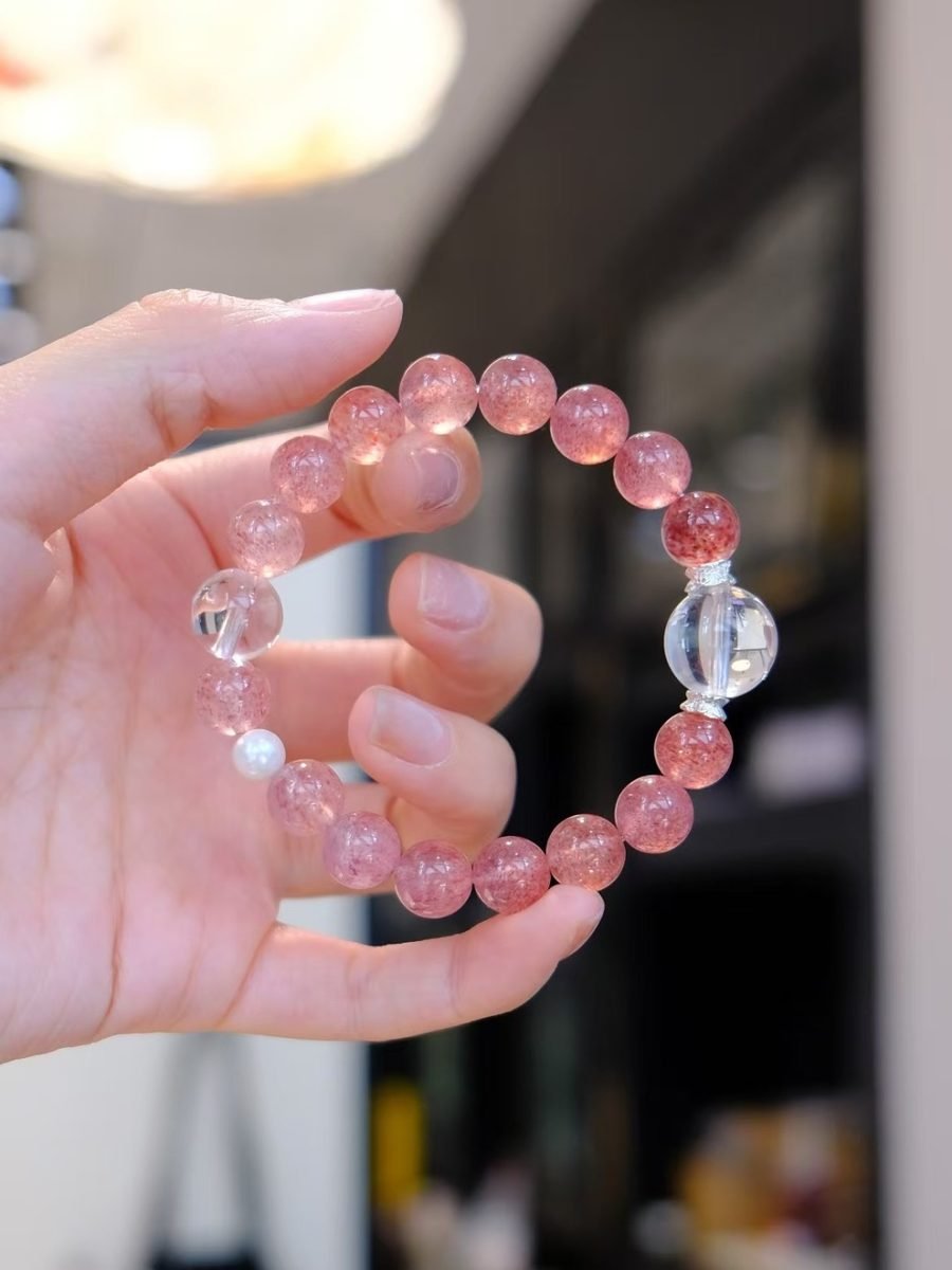 Rose Quartz Bracelet with Clear Quartz & Strawberry Quartz — Ref. 02175 - Image 2