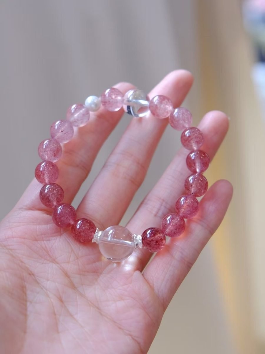 Rose Quartz Bracelet with Clear Quartz & Strawberry Quartz — Ref. 02175 - Image 3