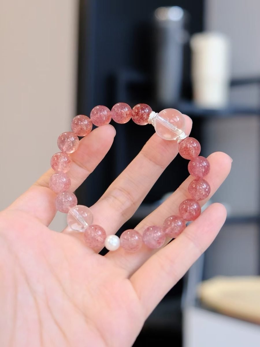 Rose Quartz Bracelet with Clear Quartz & Strawberry Quartz — Ref. 02175 - Image 5