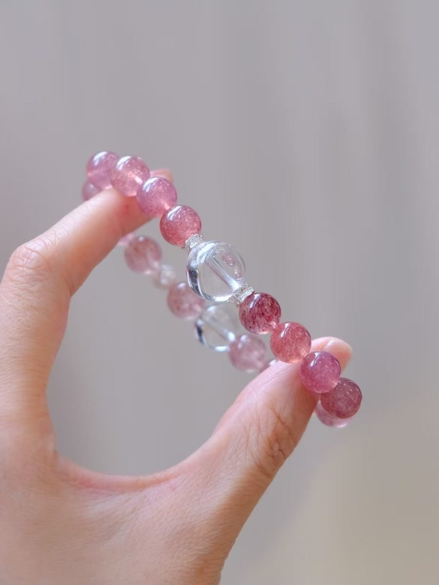 Rose Quartz Bracelet with Clear Quartz & Strawberry Quartz — Ref. 02175 - Image 6