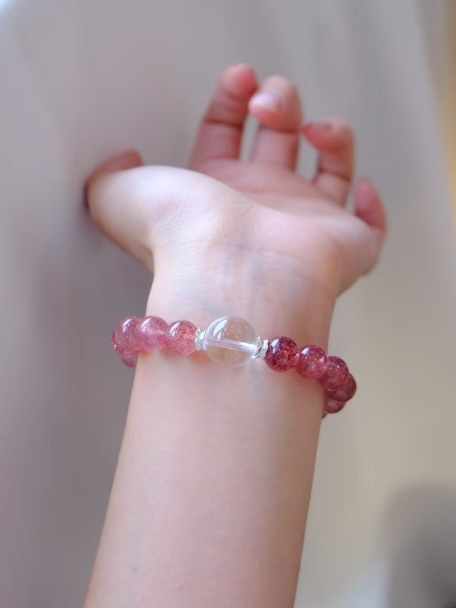 Rose Quartz Bracelet with Clear Quartz & Strawberry Quartz — Ref. 02175 - Image 7
