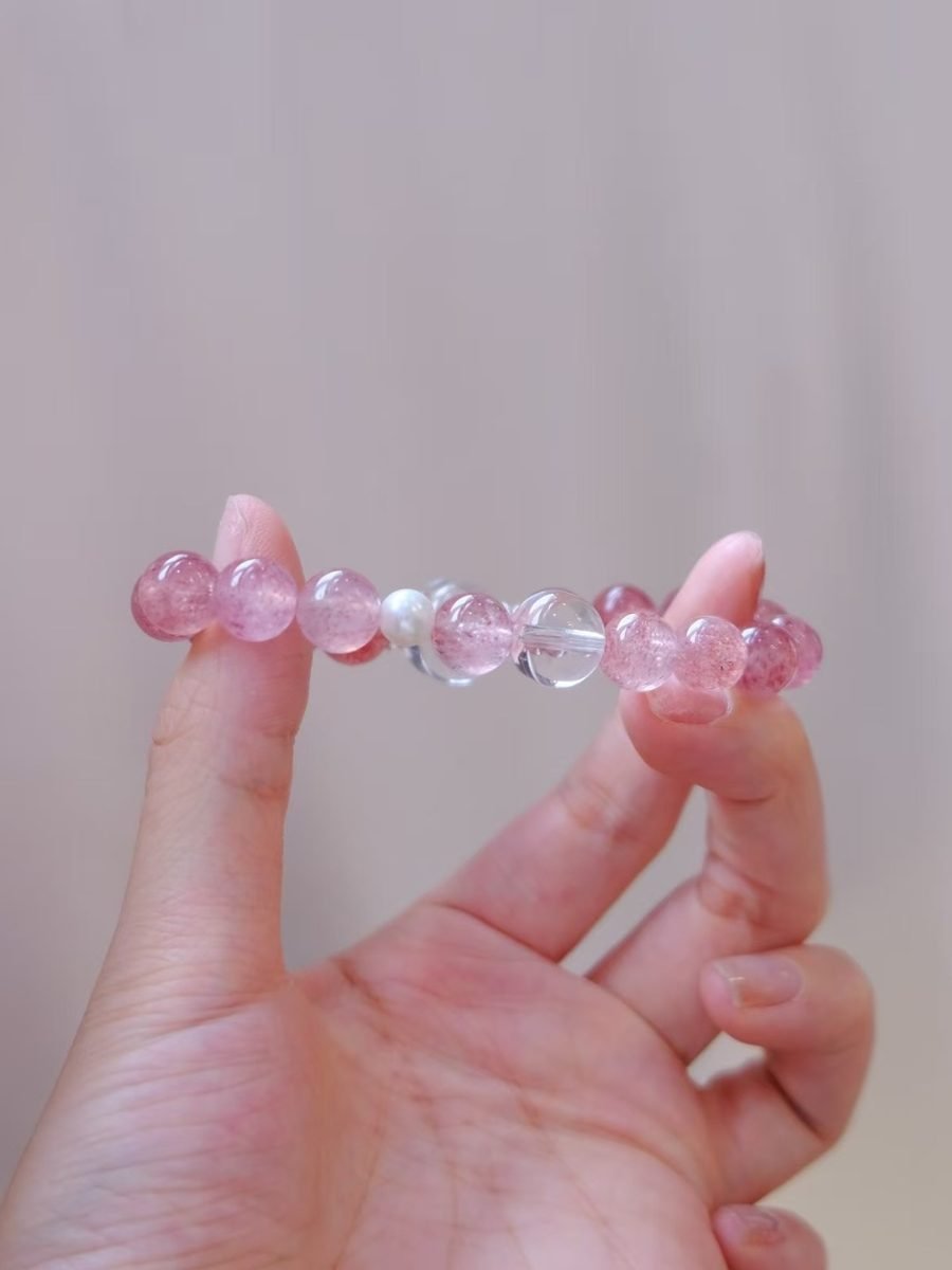 Rose Quartz Bracelet with Clear Quartz & Strawberry Quartz — Ref. 02175 - Image 8