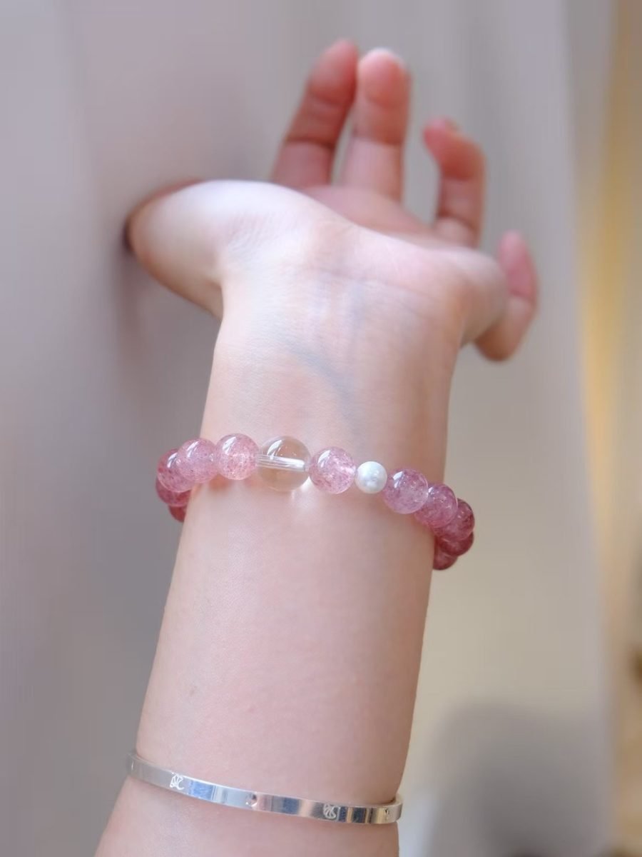Rose Quartz Bracelet with Clear Quartz & Strawberry Quartz — Ref. 02175 - Image 9