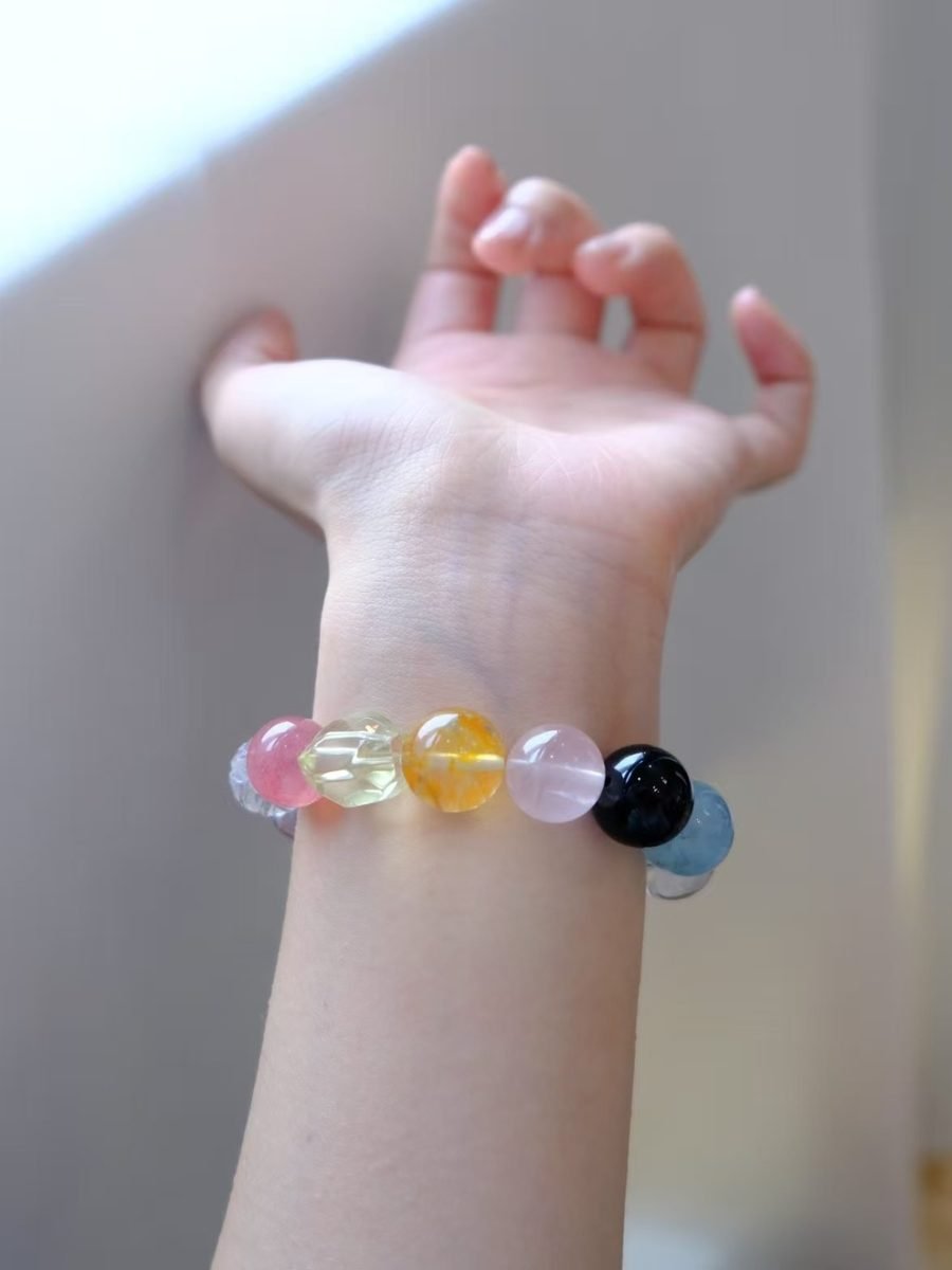 7 Chakra Balancing Bead Strand with Rose Quartz & Black Obsidian - Image 5