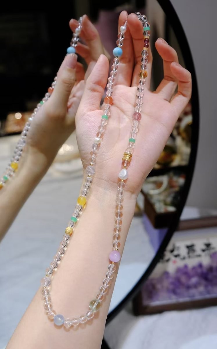 7 Chakra Balancing Bracelet with Clear Quartz & Kunzite