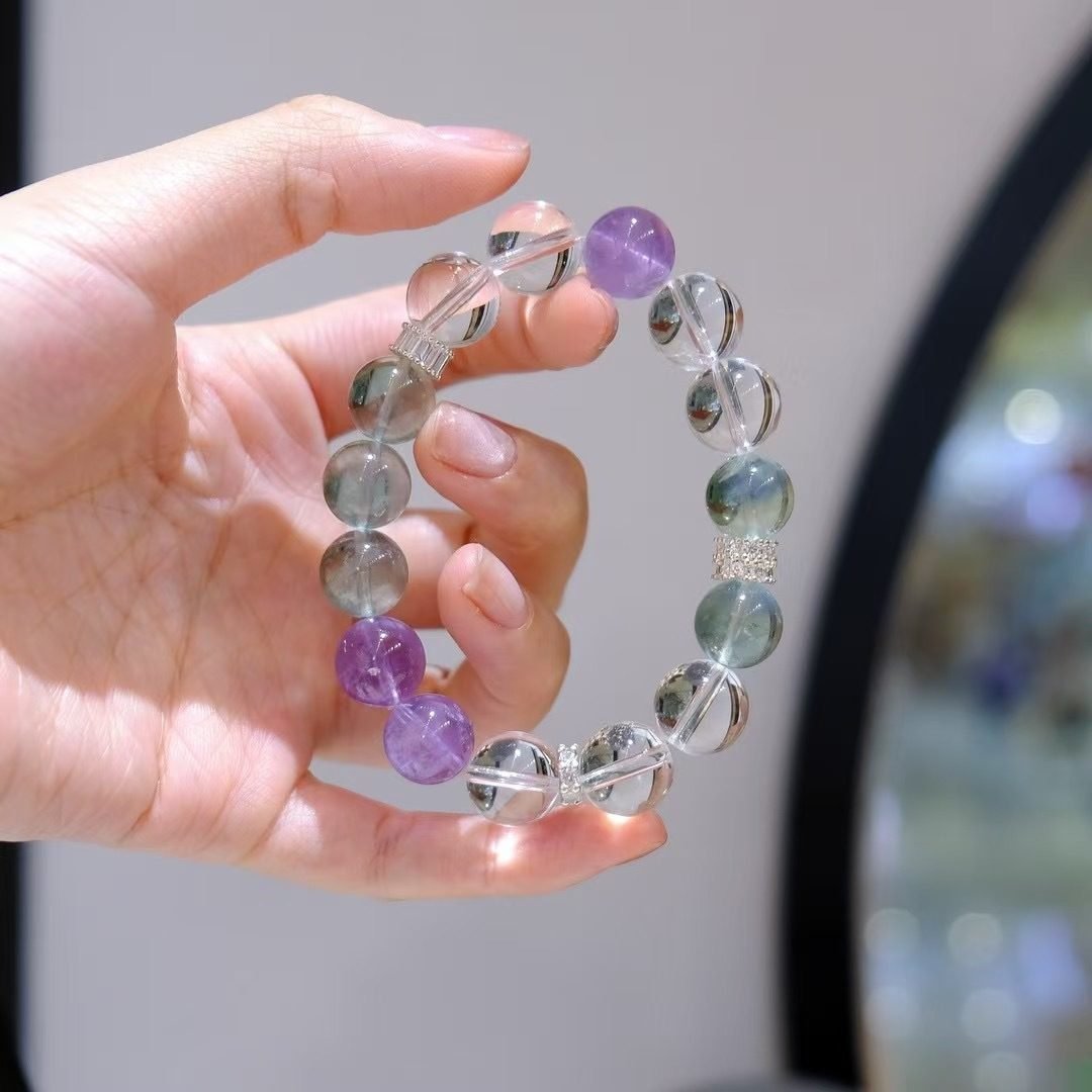 Amethyst Bracelet with Clear Quartz & Fluorite — Ref. 02212