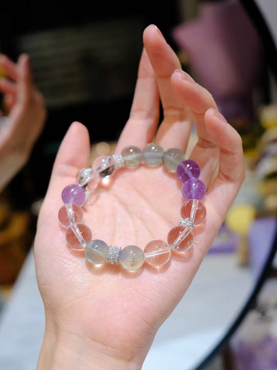Amethyst Bracelet with Clear Quartz & Fluorite — Ref. 02212 - Image 2