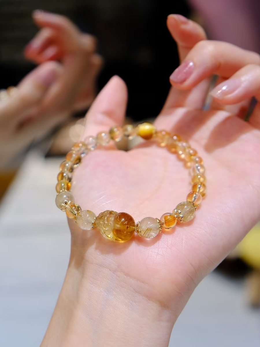 Citrine Bracelet with Rutilated Quartz & Tiger Eye — Ref. 02241