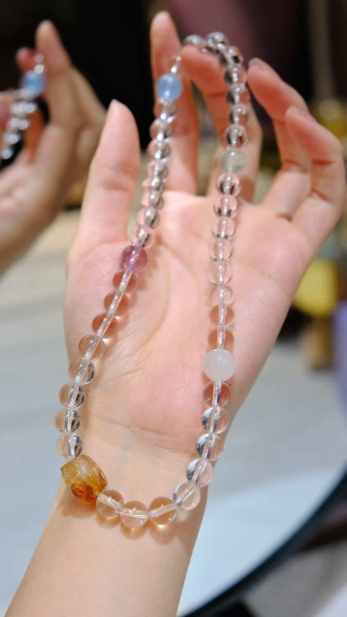 7 Chakra Balancing Bracelet with Amethyst & Clear Quartz